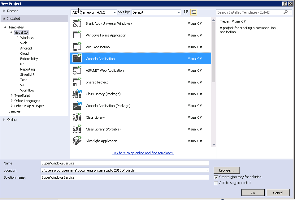 Self installing windows service
